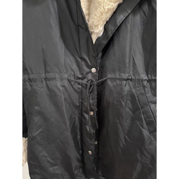ASA Fashion Group Black and Cream Teddy Jacket Plush Trim and Hood - Picture 6 of 8